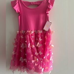 Pink Butterfly Kids Casual Dress